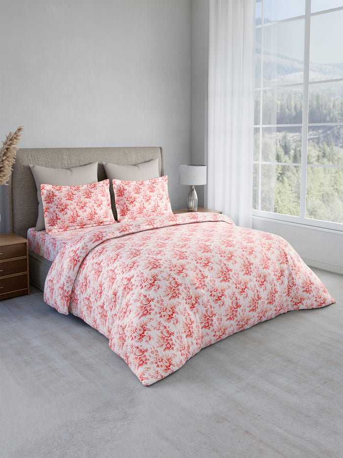 Nature Bouquet 100% Cotton 300 TC King Bedsheet with 2 Pillow Covers | Pink & White Floral Fragrance Bedsheet Set