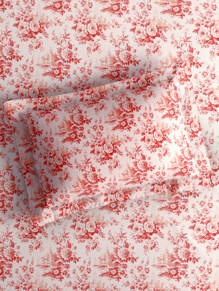 Nature Bouquet 100% Cotton 300 TC King Bedsheet with 2 Pillow Covers | Pink & White Floral Fragrance Bedsheet Set