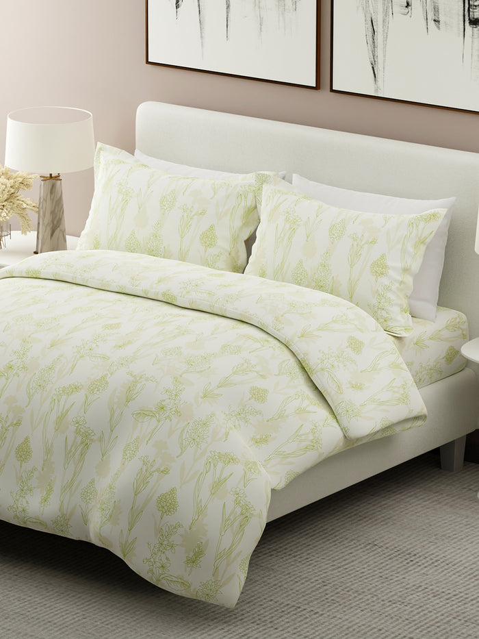 Nature Bouquet 100% Cotton 300 TC King Bedsheet with 2 Pillow Covers | White Floral Fragrance Bedsheet Set