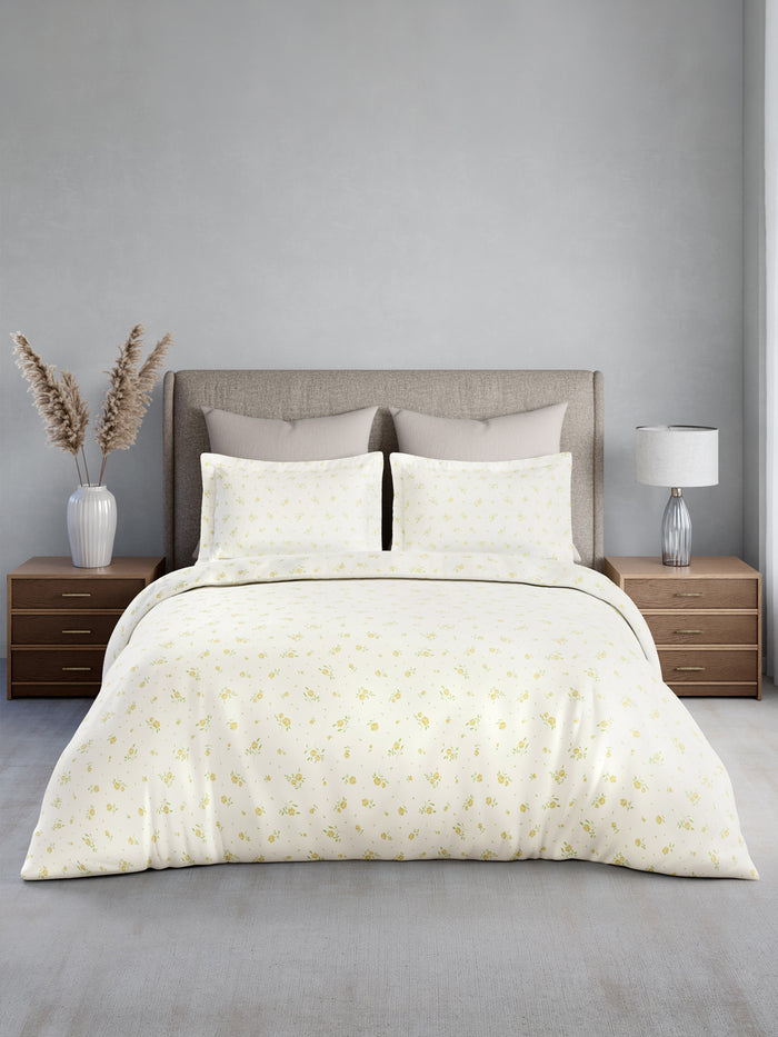 Nature Bouquet 100% Cotton 300 TC King Bedsheet with 2 Pillow Covers | White & Yellow Floral Fragrance Bedsheet Set