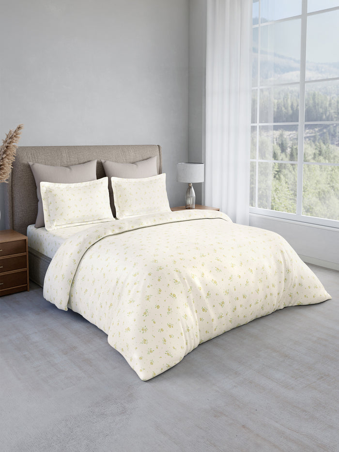 Nature Bouquet 100% Cotton 300 TC King Bedsheet with 2 Pillow Covers | White & Yellow Floral Fragrance Bedsheet Set