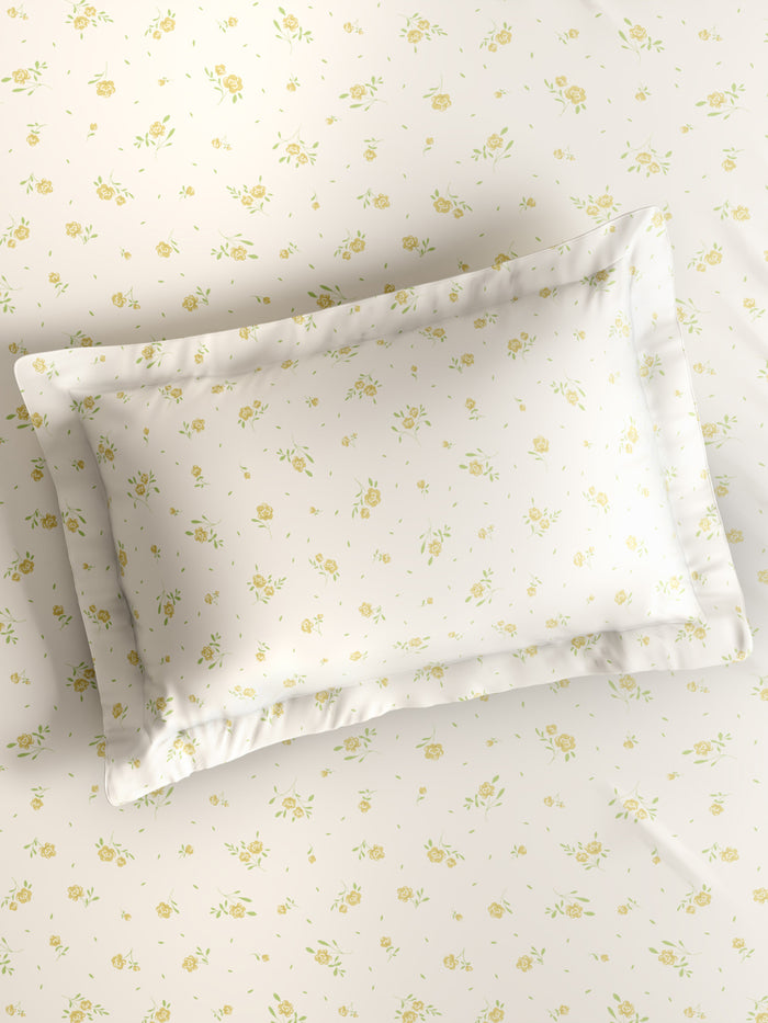 Nature Bouquet 100% Cotton 300 TC King Bedsheet with 2 Pillow Covers | White & Yellow Floral Fragrance Bedsheet Set