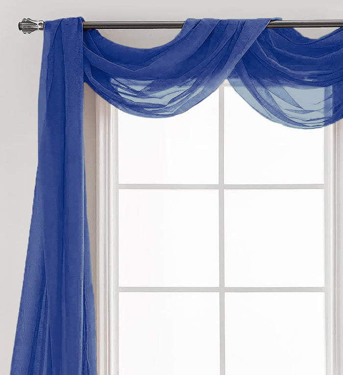 Navy Sheer Window Scarf Valance Topper – Extra Long Decorative Draping Accent