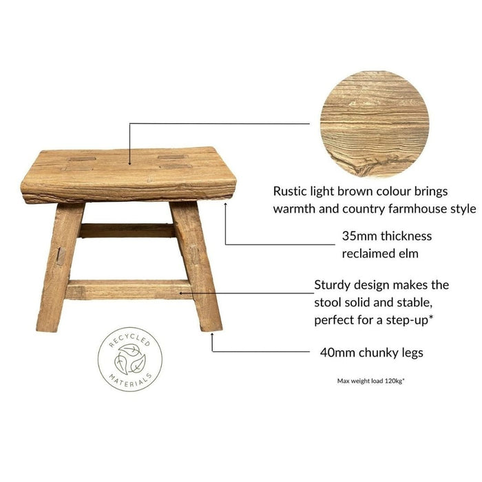 Old Barn Rustic Elm Step Up Stool - 30cm -