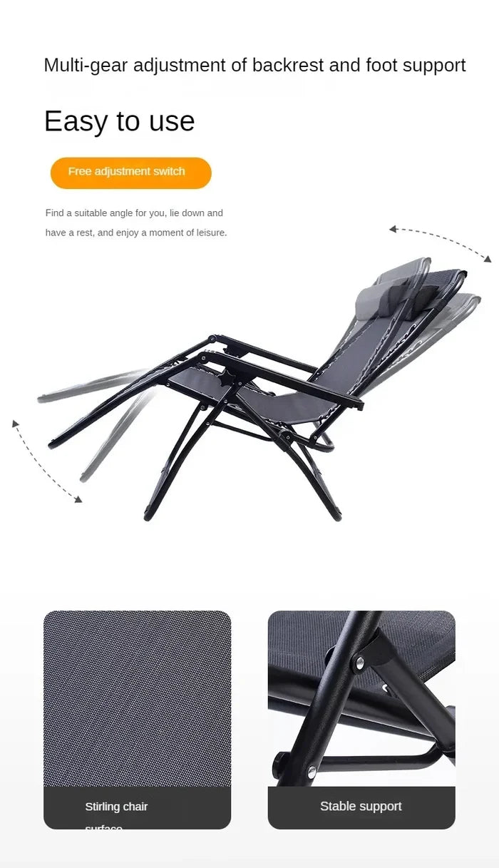 Outdoor Camping Beach Chair Office Lunch Zero Gravity Folding Lounge Chair Garden Balcony Chair