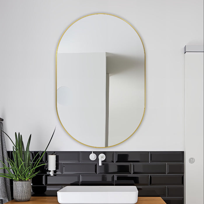 Oval Brushed Gold 600 x 900 Framed Mirror - Acqua Bathrooms