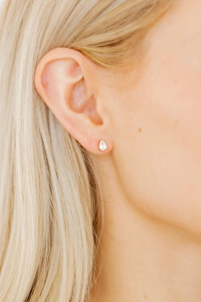 Paige Gold Pear Screwback Stud Earrings - Hypoallergenic CZ