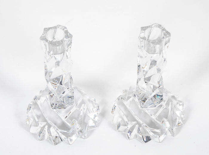 Pair of Tiffany "Rock Cut" Crystal Candlesticks