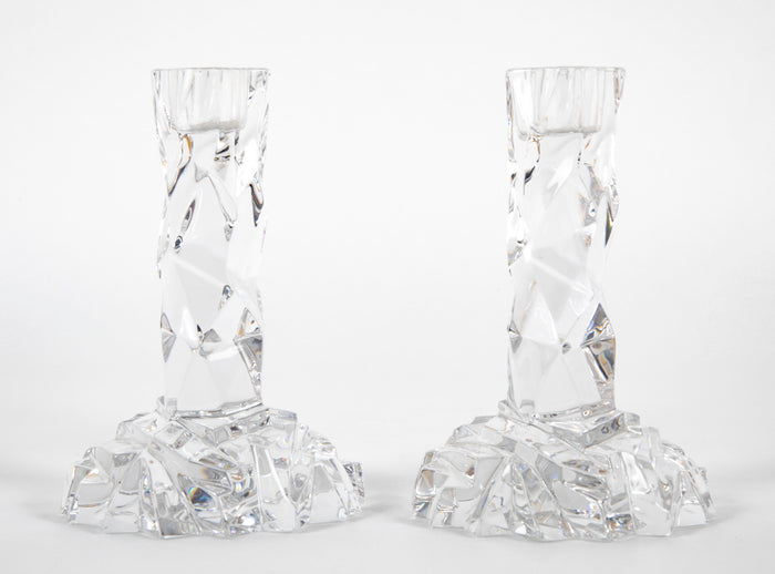 Pair of Tiffany "Rock Cut" Crystal Candlesticks