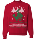 Personalized Reindeer "Ugly Christmas Sweater" Design T-Shirt & Apparel Long Sleeve Crewneck Red