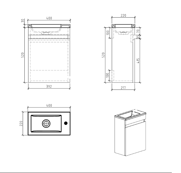 Piccolo 400 Natural Oak Wall Hung Vanity