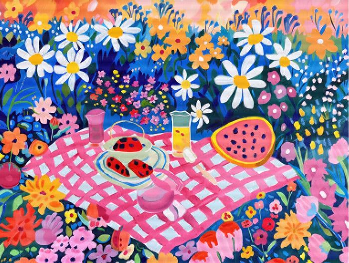 Picnic in a Field of Wildflowers