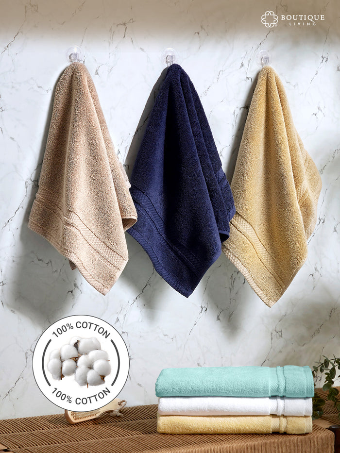 Platinum Pulse 100% Cotton 625 GSM Cream Hand Towels (Pack of 2)