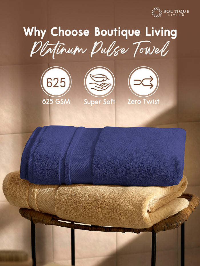 Platinum Pulse 100% Cotton 625 GSM Navy Blue Bath Towel