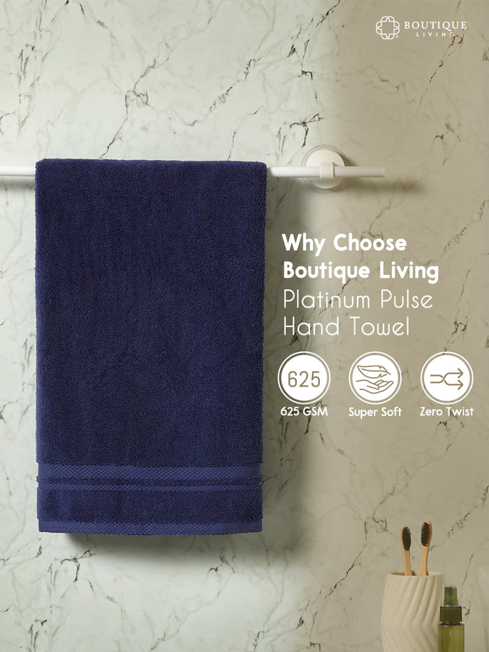 Platinum Pulse 100% Cotton 625 GSM Navy Blue Hand Towels (Pack of 2)