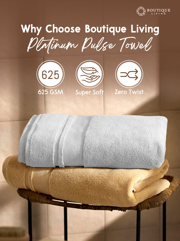 Platinum Pulse 100% Cotton 625 GSM White Bath Towel
