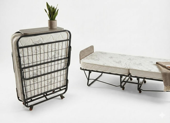 Portable Foldable Guest Bed with Metal Frame & Mattress