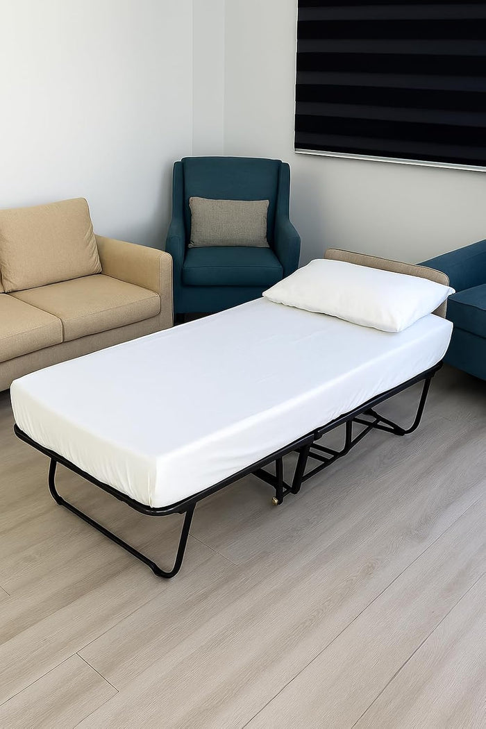 Portable Foldable Guest Bed with Metal Frame & Mattress