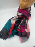 Red Fine Wool Scarf, Abstract Blocks