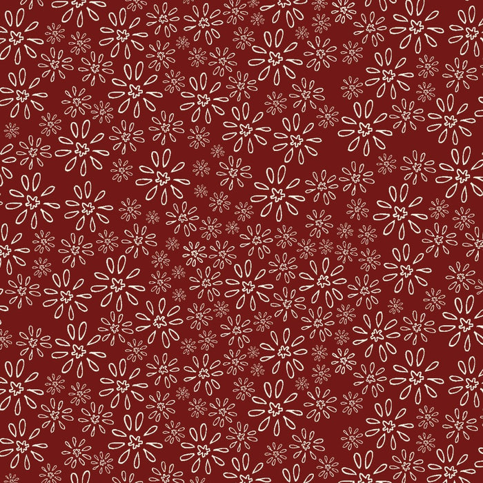 Red Velvet 81700-10 - red cotton with white etched flowers