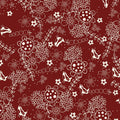 Red Velvet 81700-1 - red cotton with white sketches of flowers and birds