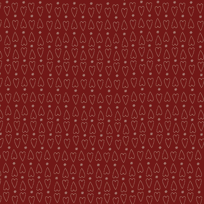 Red Velvet 81700-3 - red cotton with white stitched hearts and tiny white daisies