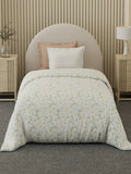 Reversible Single Comforter 100% Cotton 300 TC — Blue & Green Floral Design | For Mild Winter, All Season Cottage Garden Collection, Cozy Winter Bedding