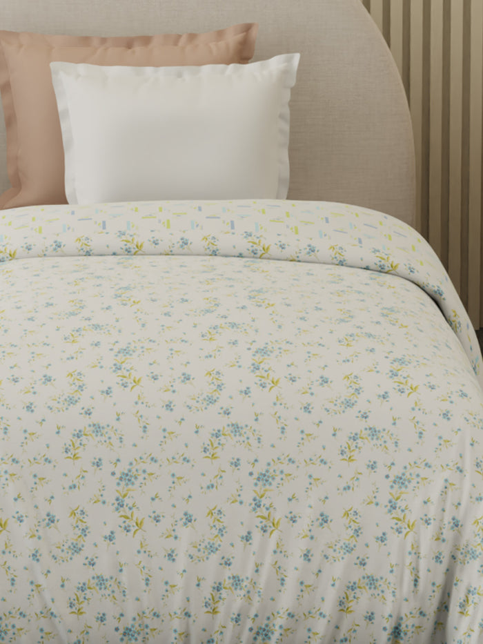 Reversible Single Comforter 100% Cotton 300 TC — Blue & Green Floral Design | For Mild Winter, All Season Cottage Garden Collection, Cozy Winter Bedding