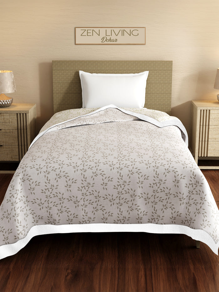 Reversible Single Size Dohar, TENCEL™ 250 TC, Grey Floral (90 L x 60 W inches), Zen Living