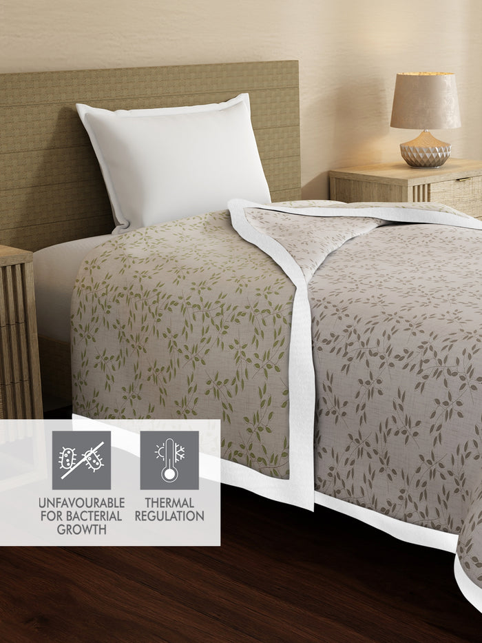 Reversible Single Size Dohar, TENCEL™ 250 TC, Grey Floral (90 L x 60 W inches), Zen Living