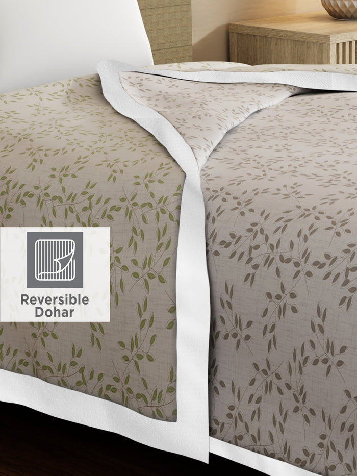 Reversible Single Size Dohar, TENCEL™ 250 TC, Grey Floral (90 L x 60 W inches), Zen Living