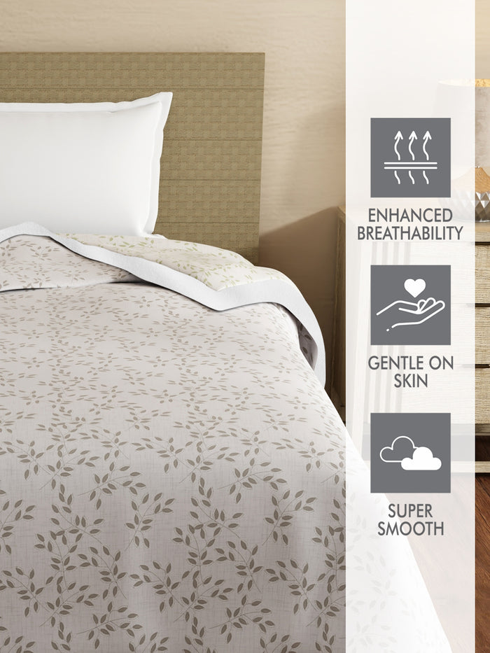Reversible Single Size Dohar, TENCEL™ 250 TC, Grey Floral (90 L x 60 W inches), Zen Living