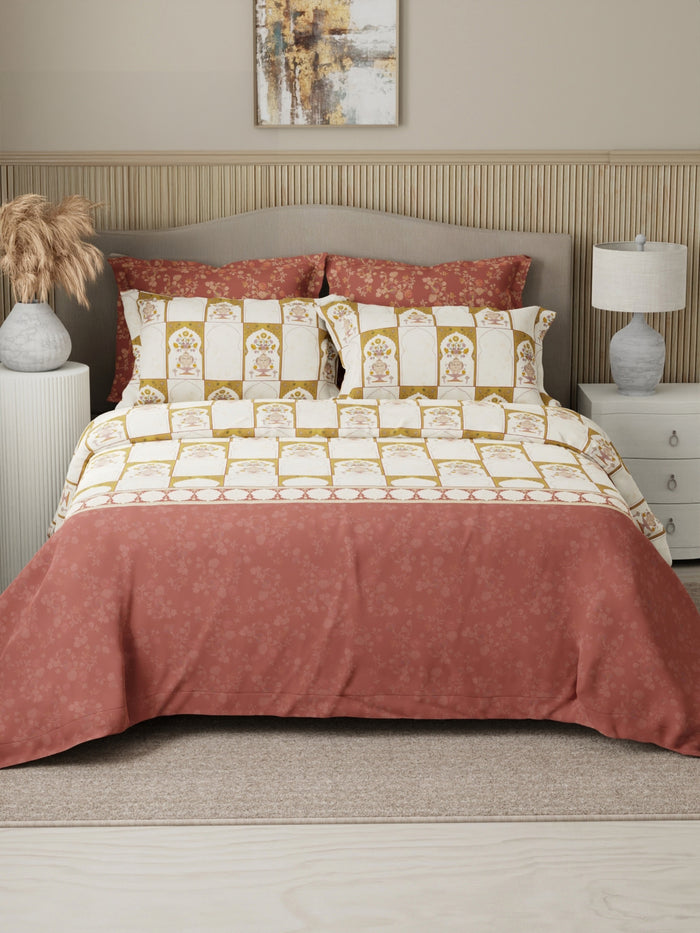 Royal Essence 100% Cotton 400 TC Multicolor Digital Ethnic Print King Bedsheet with 4 Pillow Covers