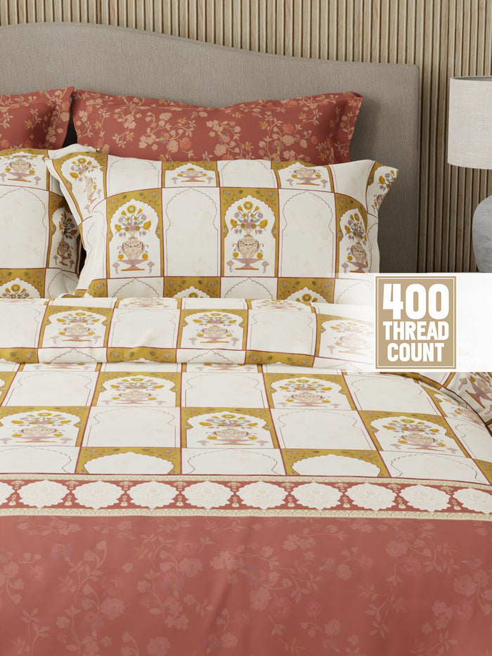 Royal Essence 100% Cotton 400 TC Multicolor Digital Ethnic Print King Bedsheet with 4 Pillow Covers