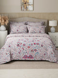 Royal Essence 100% Cotton 400 TC Pink & Blue Digital Floral Print King Bedsheet with 4 Pillow Covers