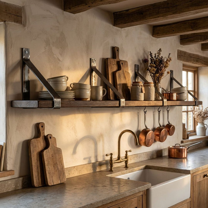 Rustic Shelf 38mm with Industrial Suspense Brackets - 60cm - 15cm