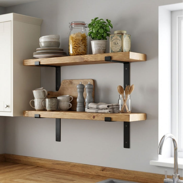 Rustic Shelf 38mm with Lipped Metal Brackets - 60cm - 15cm