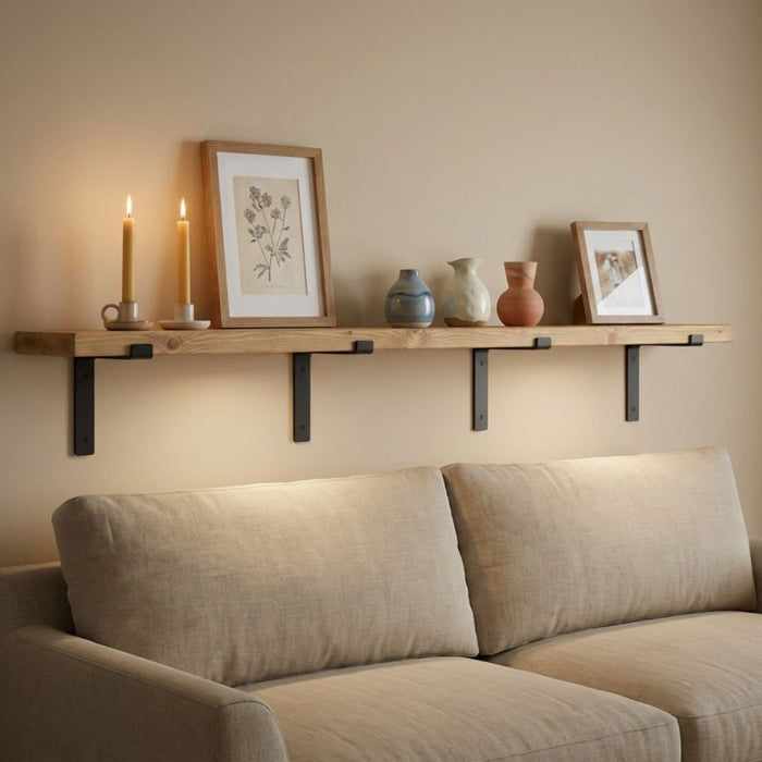Rustic Shelf 38mm with Lipped Metal Brackets - 60cm - 15cm