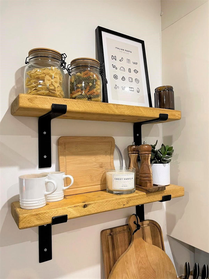 Rustic Shelf 38mm with Lipped Metal Brackets - 60cm - 15cm