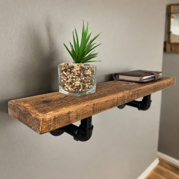Rustic Shelf 38mm with Pipe Brackets - 30cm - 15cm