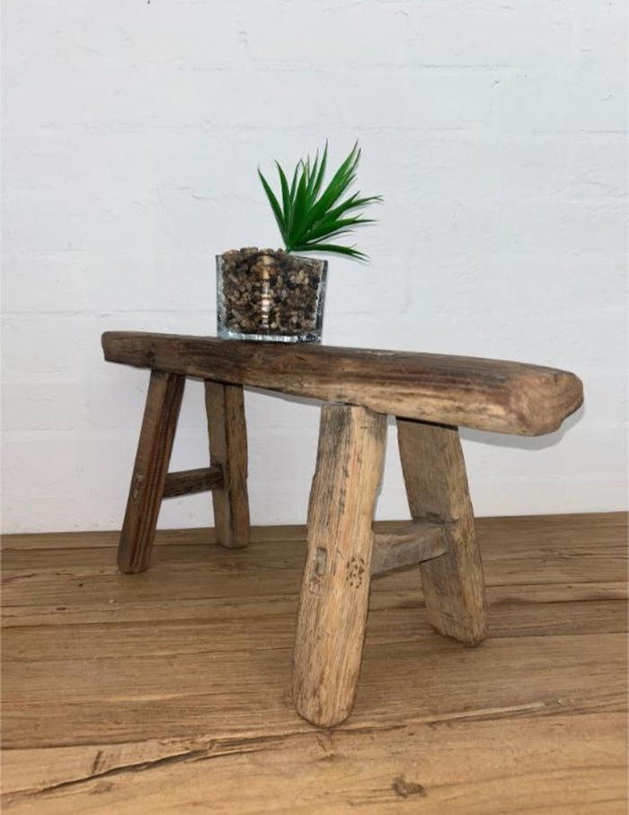 Rustic Stool - Unique Sizes - 1 - H - 28cm L - 61cm DT - 12cm DB - 21cm -