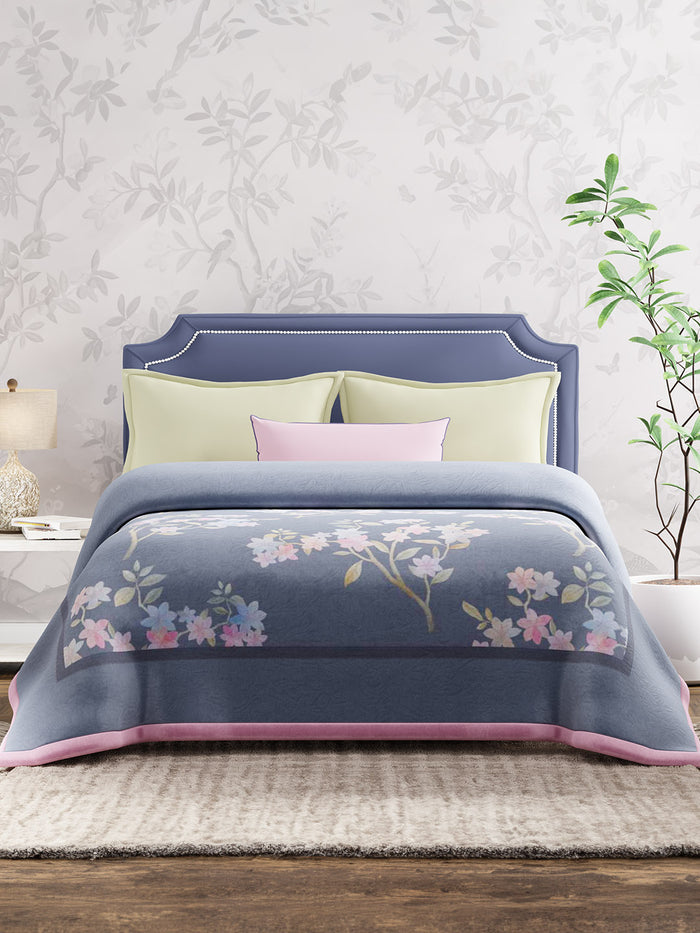 Scented Double Blanket for Heavy Winter, Grey Floral (94 inches L x 87 inches W), Nature Bouquet