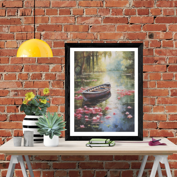 Serene Painting of a Wooden Rowboat