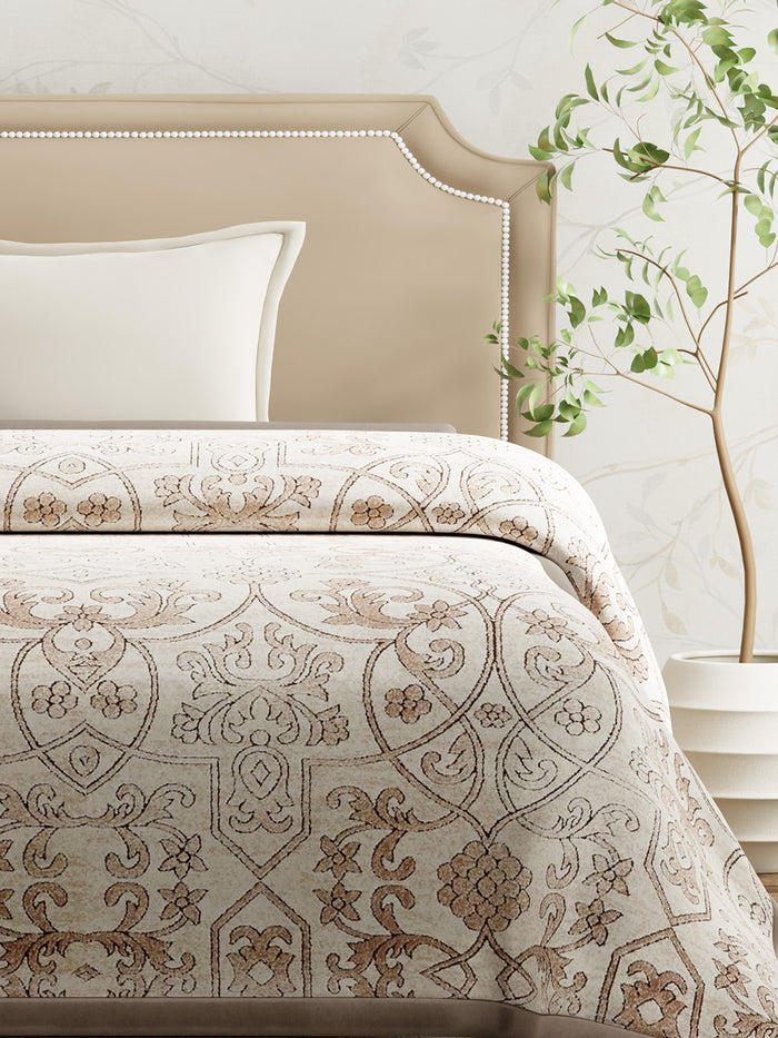 Single Size 2-Ply Blanket for Mild Winter, Beige Printed (2.20 L m x 1.60 W m), Gardenia Augusta