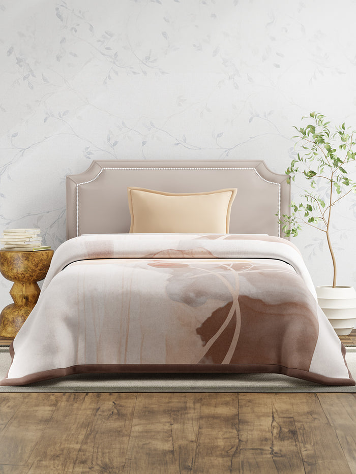 Single Size 2-Ply Blanket for Mild Winter, Brown Printed (2.20 L m x 1.60 W m), Gardenia Augusta