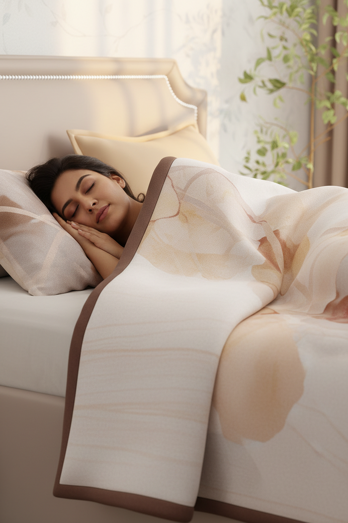 Single Size 2-Ply Blanket for Mild Winter, Brown Printed (2.20 L m x 1.60 W m), Gardenia Augusta