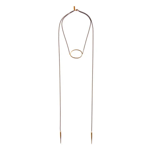 Slink Box Chain Lariat with Spike Drops Brass