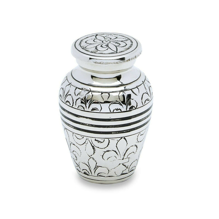 Small/Keepsake 3 Cubic Inch Silver Fleur De Li Funeral Cremation Urn for Ashes