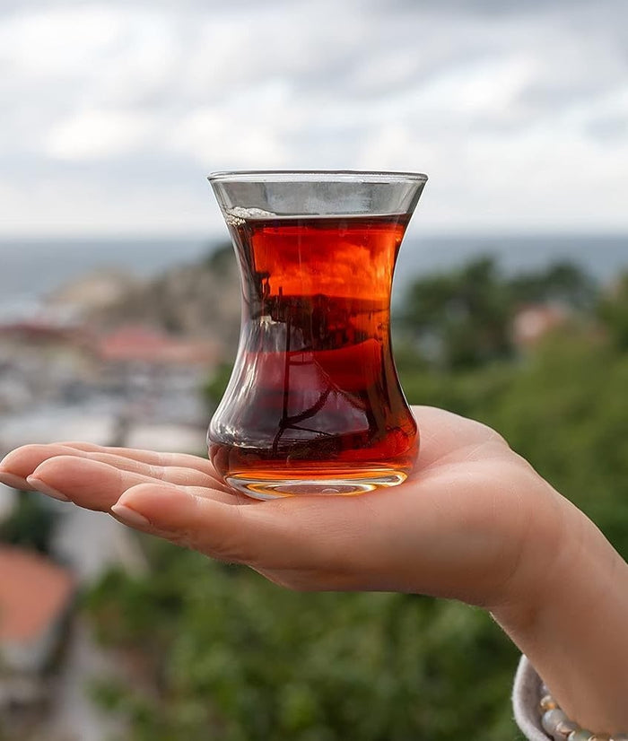 smart "serve" Turkish Tea Glass Set 120ml – Clear, Small Tea Cup Set of 6 for Turkish Chai, Espresso, Juice, Hot & Cold Drinks – Premium Glass, Dishwasher Safe