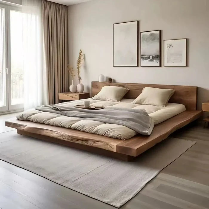 Solid wood double bed Elm tatami model room double bed